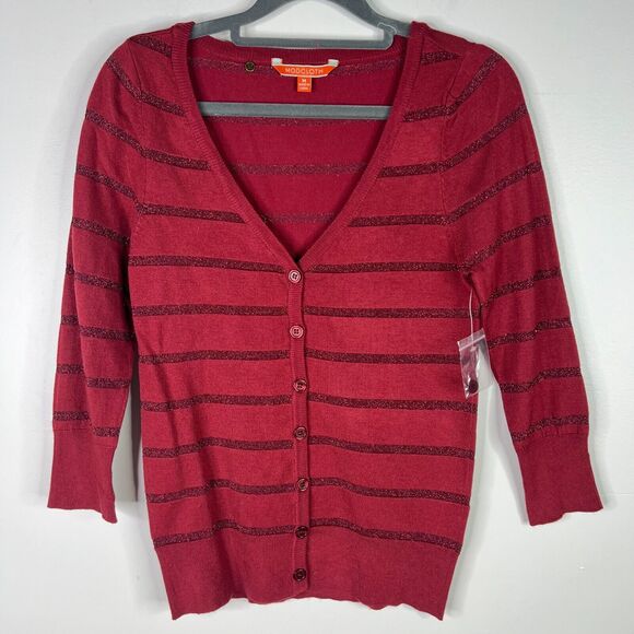 ModCloth Women's Size M Charter School Red‎ Glitter Striped Cardigan Sweater - Picture 1 of 8